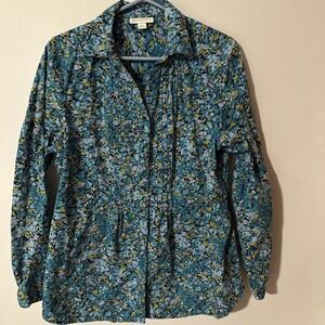Appleseed's Women's Blouse Large Teal Green Long‎ Sleeves Shirt